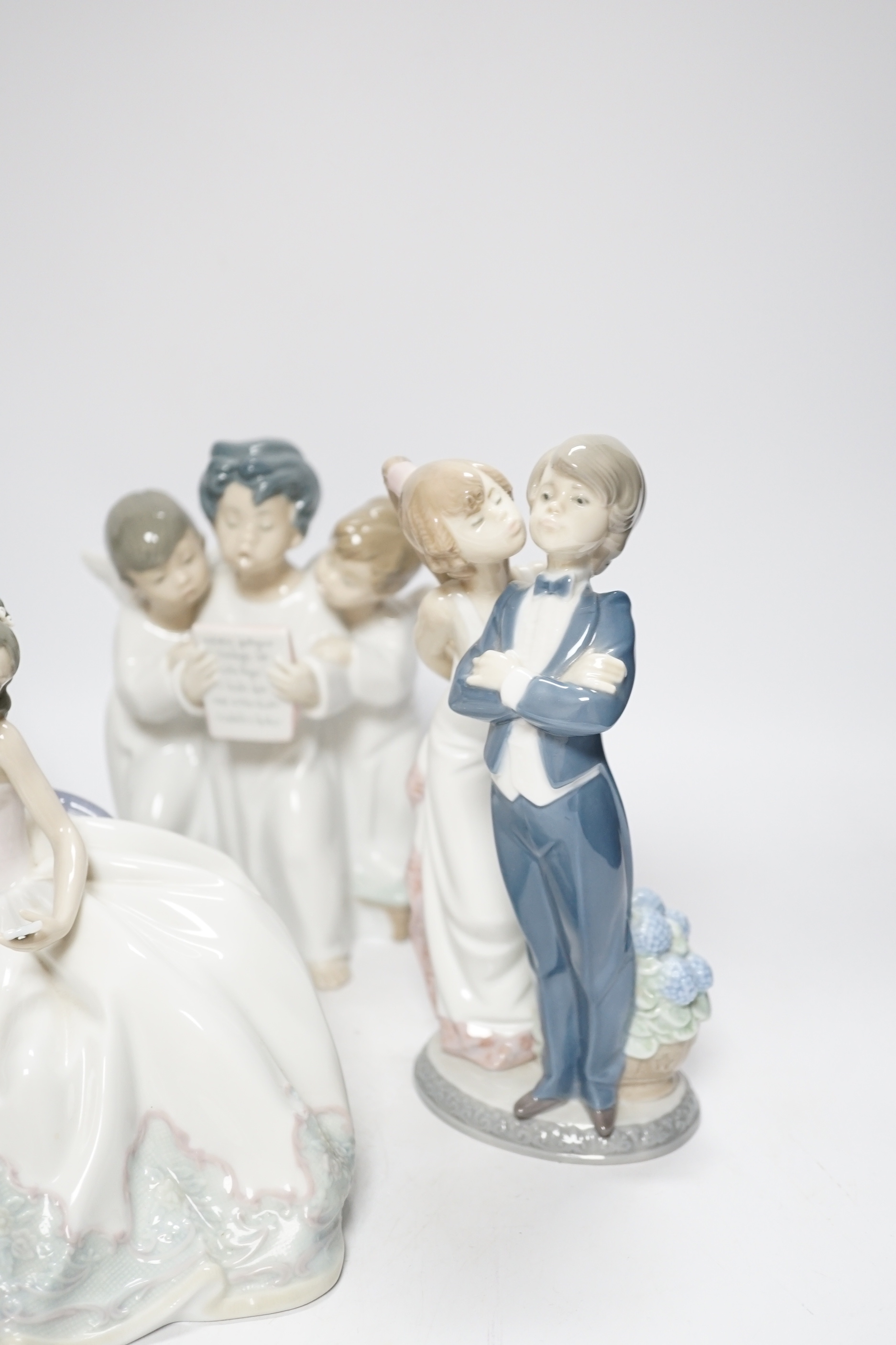 Six various Lladro figures and figure groups, most boxed, tallest 26cm high